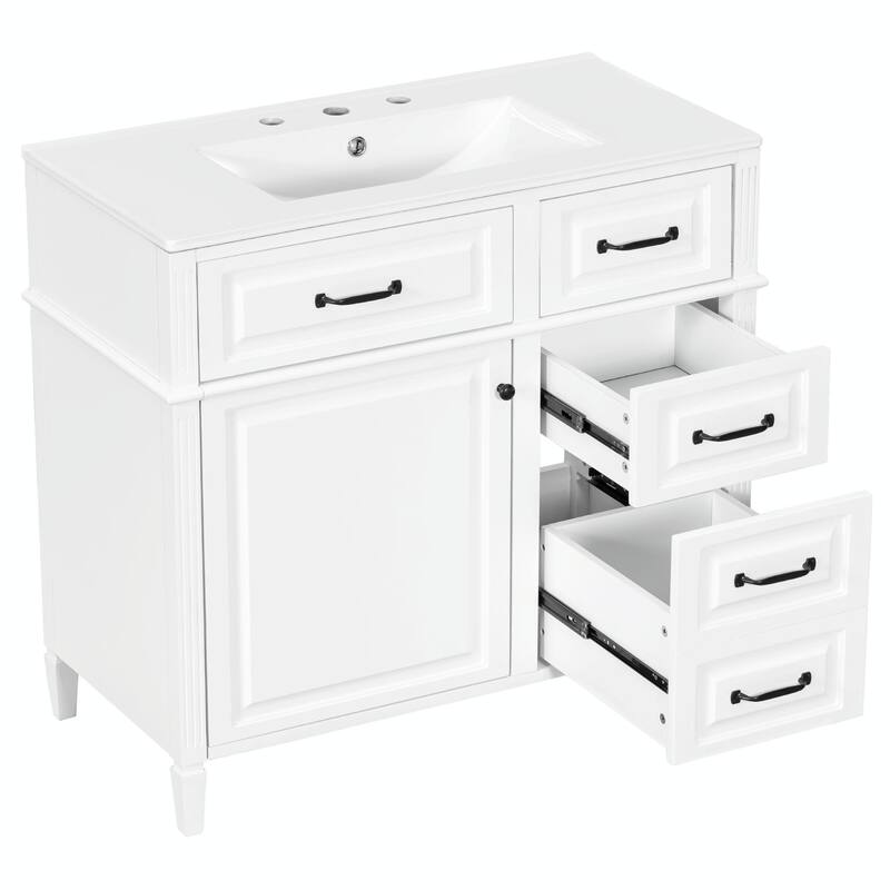 36-Inch Bathroom Vanity with Ceramic Sink Top, Solid Wood Frame and MDF Cabinet