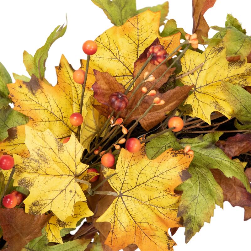 Berries Twigs Artificial Thanksgiving Wreath Yellow 30-Inch - Unlit