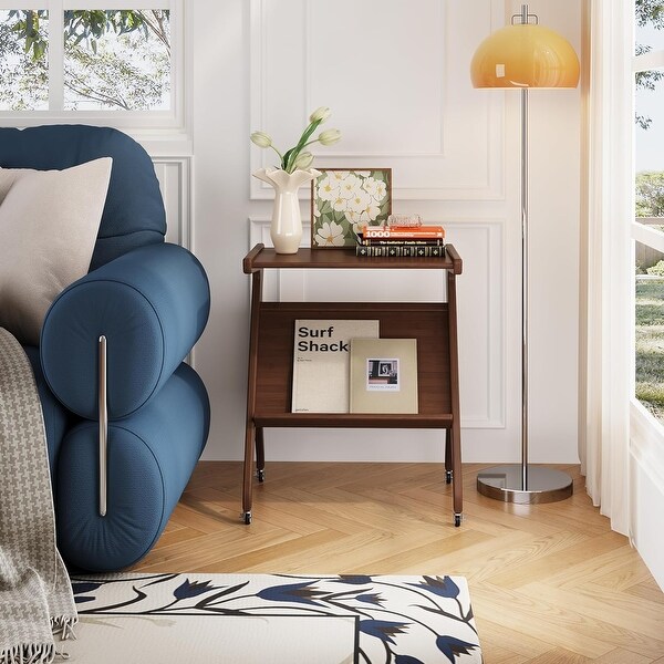 Mobile Side Table with Lockable Wheels, Rolling End Table