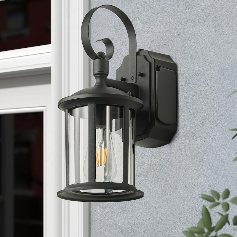 1-Light Cylinder Roof Shape Wall Sconces Outdoor Lights - 6.5"D×6.5"W×15"H - 6.5"D×6.5"W×15"H - Black