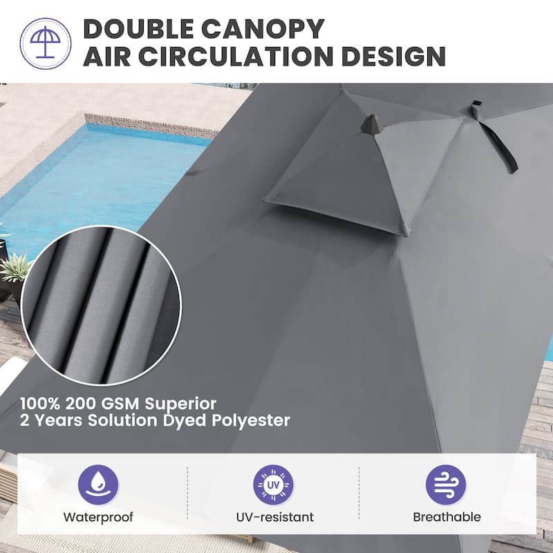 Outdoor 9 x 5 FT Double Top Patio Market Umbrella and Base