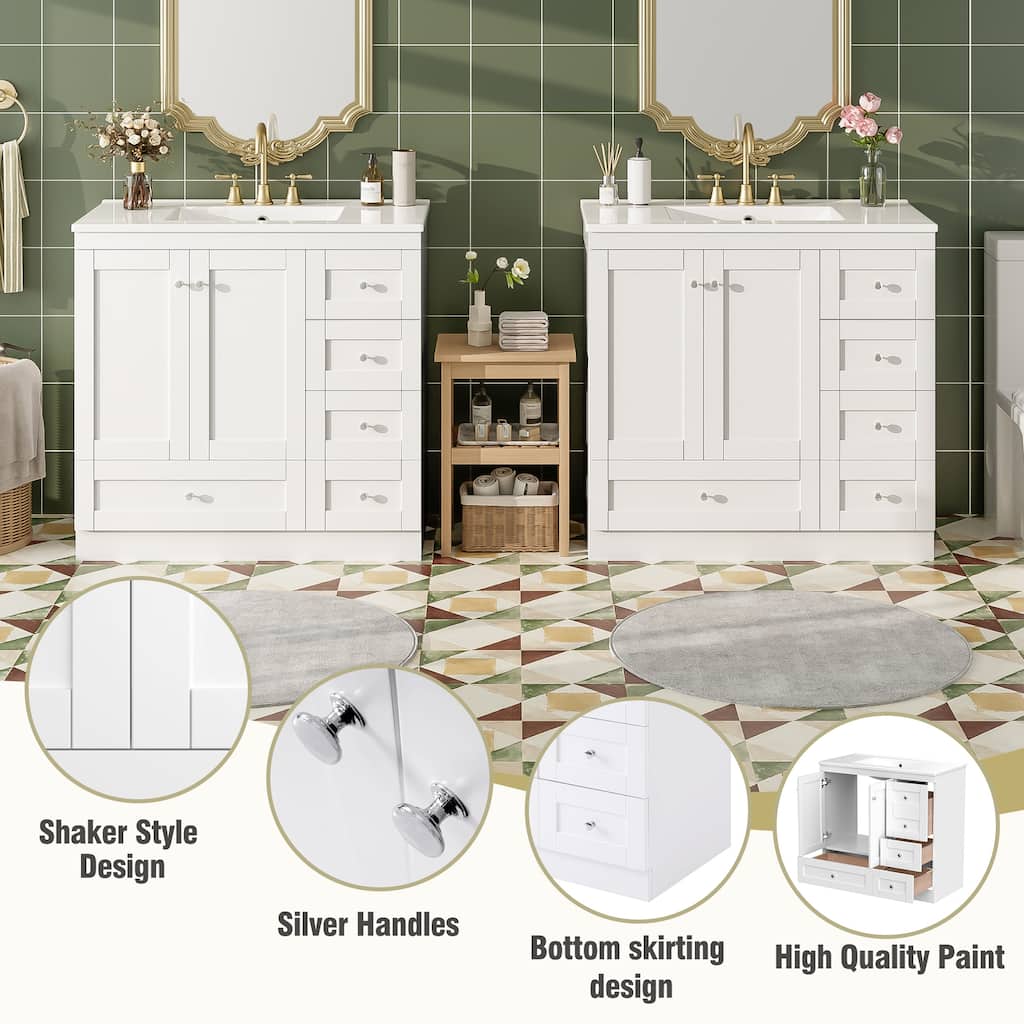 2-Piece Bathroom Vanity Set with Sink, Free-Standing 72" Bathroom Vanity Cabinet with Double Ceramic Sink