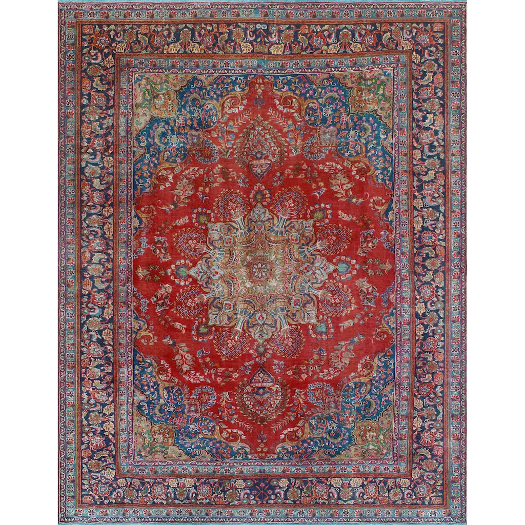 Vintage Distressed Farzana Red/Navy Rug - 9'7" x 12'4"