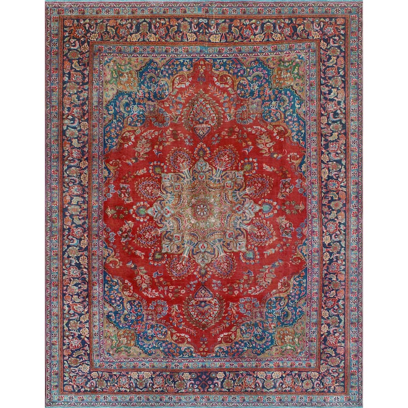 Vintage Distressed Farzana Red/Navy Rug - 9'7" x 12'4"
