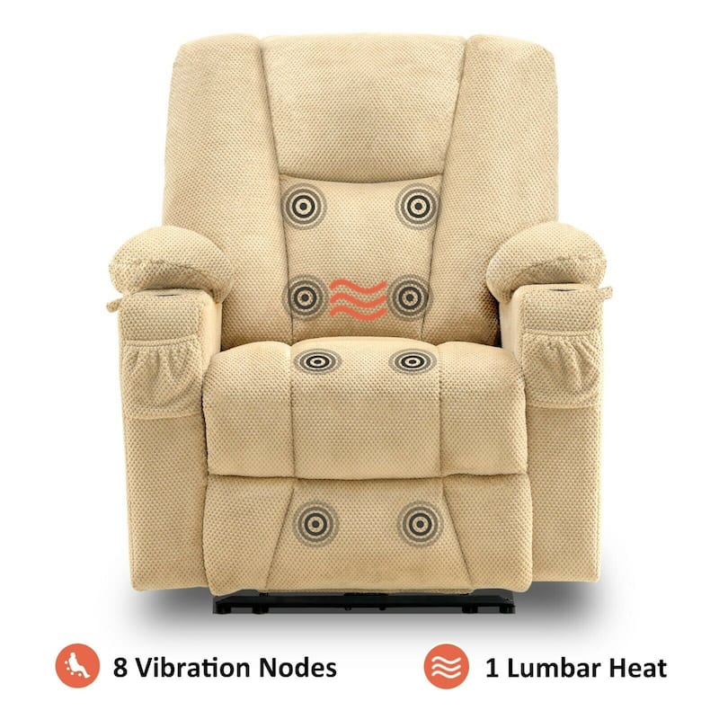 MCombo Electric Power Recliner Chair with Massage & Heat, Plush Fabric 8015