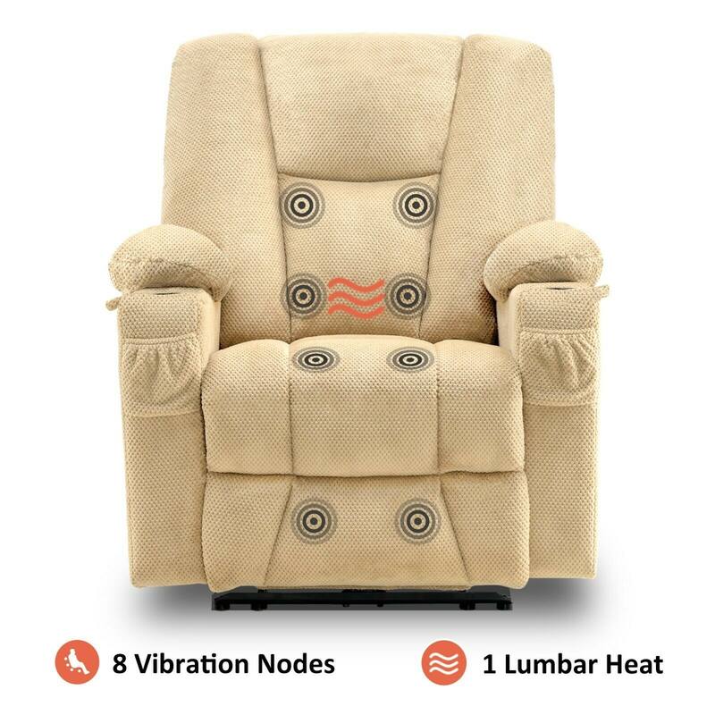 MCombo Electric Power Recliner Chair with Massage & Heat, Plush Fabric 8015