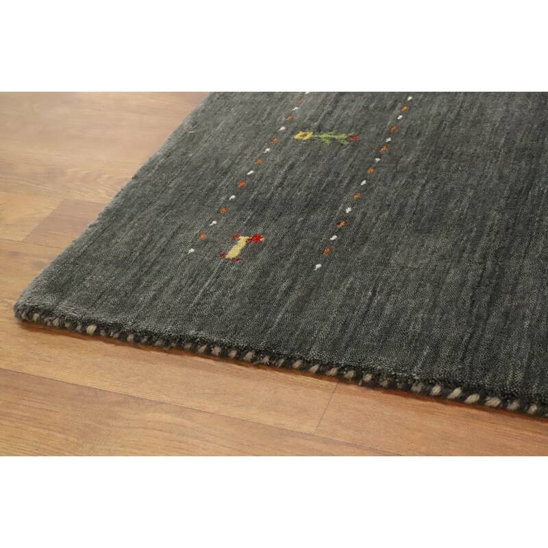 Hand Knotted Oriental 100% Wool Carpet Tribal Animal Pictorial Greys & Charcoal Gabbeh Area Rug - 5' 9'' X 3' 8''