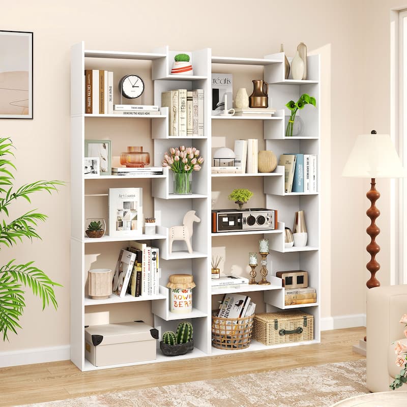 Engineered Wood 11-Shelf Bookcase with Anti-Tip Kits and Floor Pads - 27" L x 9" W x 64" H