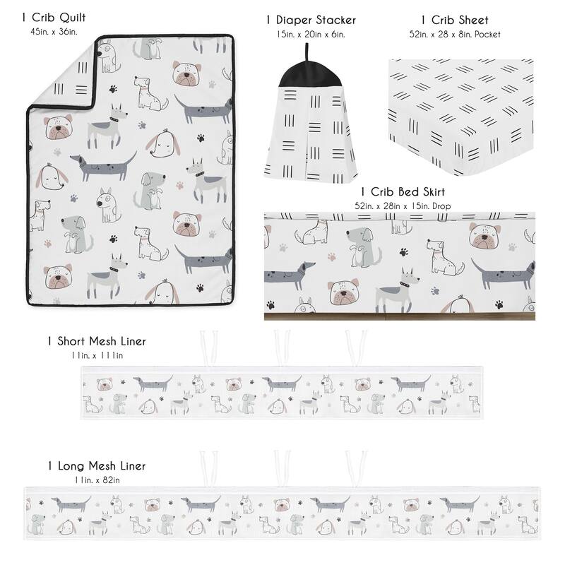 Sweet Jojo Designs Dog Boy Girl Unisex/Gender Neutral 6pc Crib Bedding + BreathableBaby Breathable Mesh Liner Modern - Crib Size