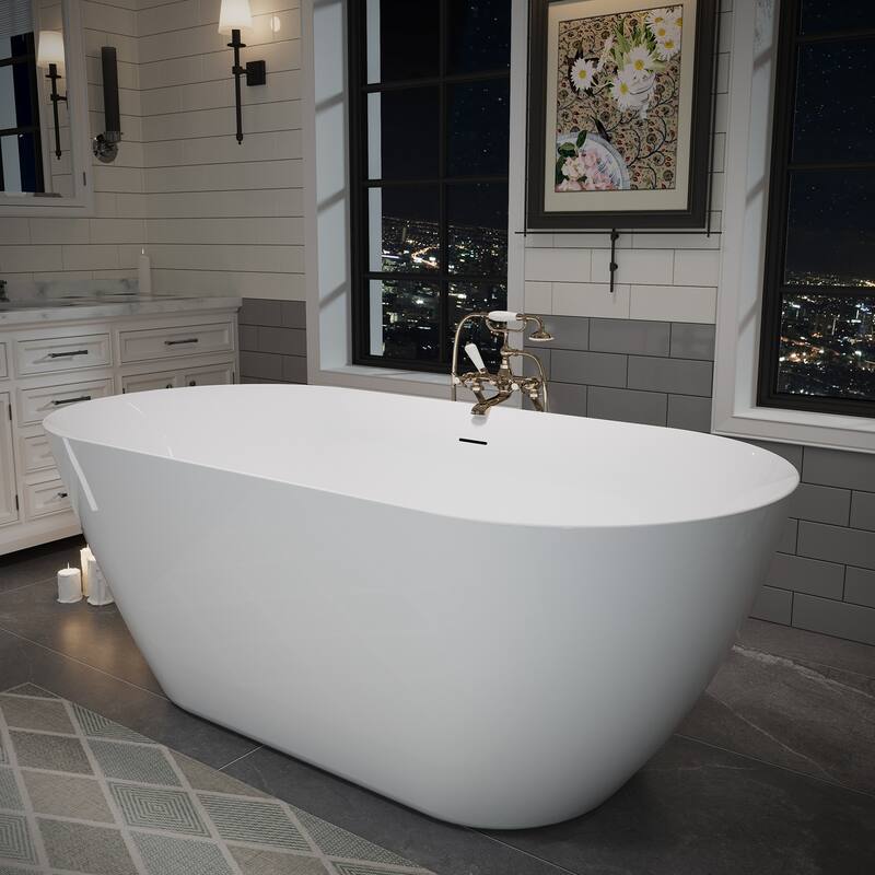 60" Glossy White Oval Acrylic Freestanding Bathtub