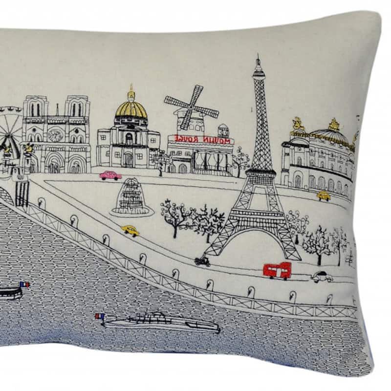 HomeRoots 25" White Paris Daylight Skyline Lumbar Decorative Pillow