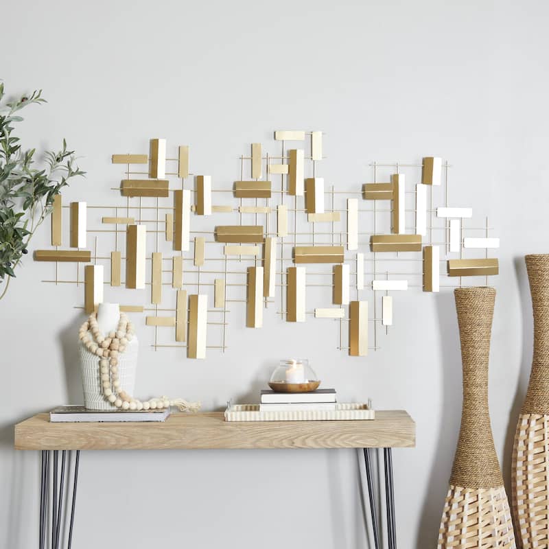 Metal Geometric 3D Stripes Home Wall Decor - Gold or Black - CosmoLiving by Cosmopolitan
