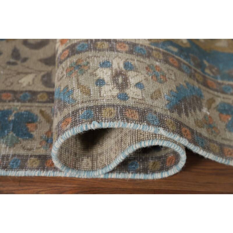 Distressed Tabriz Vintage Persian Rug Handmade Beige Wool Carpet - 6'5" x 9'3"