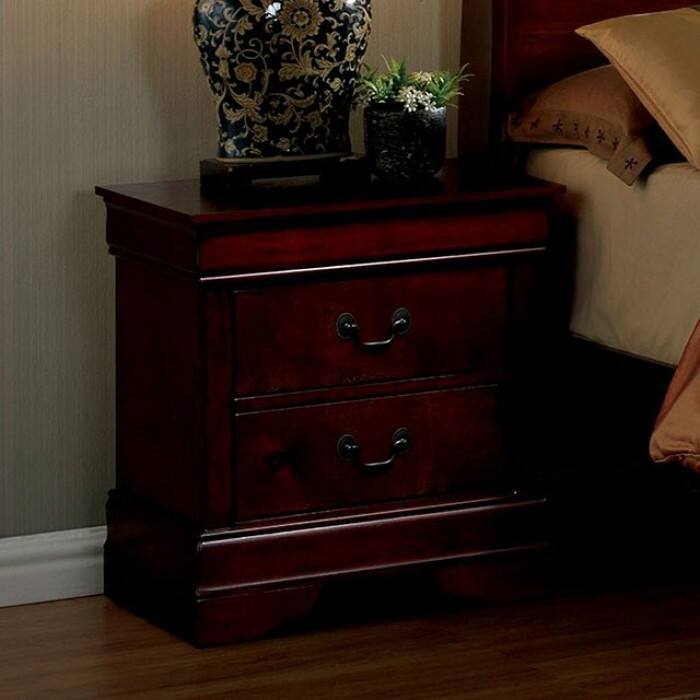 Cherry Finish Solid Wood Nightstand with Antique Brass Pulls
