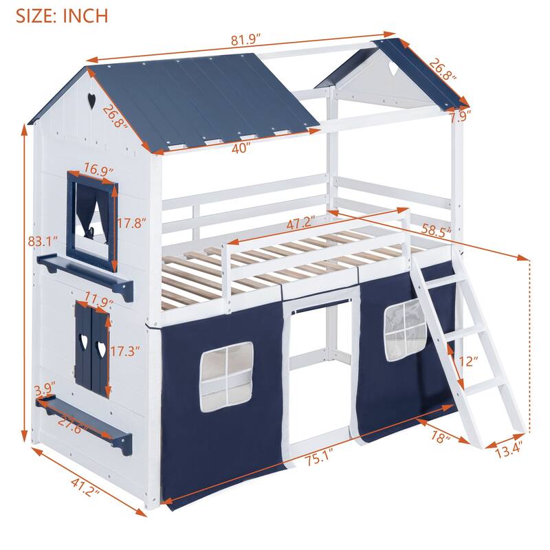 Wood Castle Bunk Bed with Slide