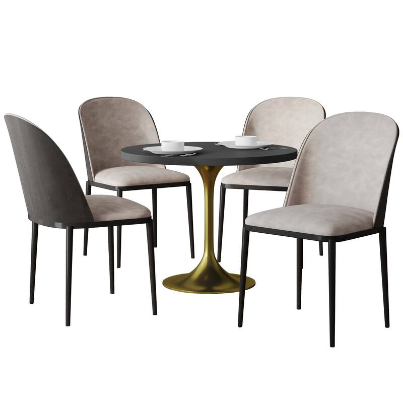 Verve 5-Piece Dining Set 36-Inch Round MDF Tabletop Dining Table and 4 Side Chairs - Black/Charcoal