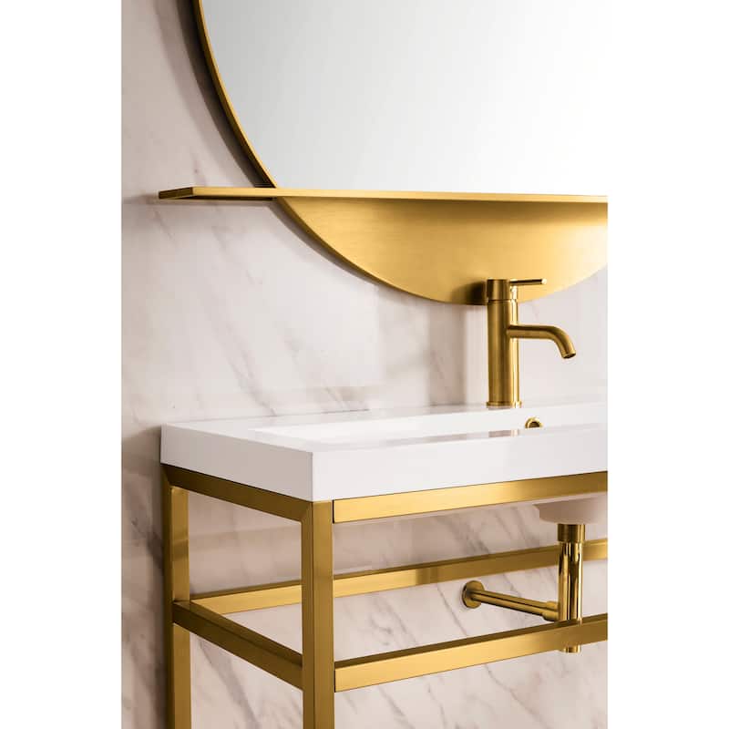 Boston 39.5" Stainless Steel Sink Console w/ White Glossy Composite Countertop