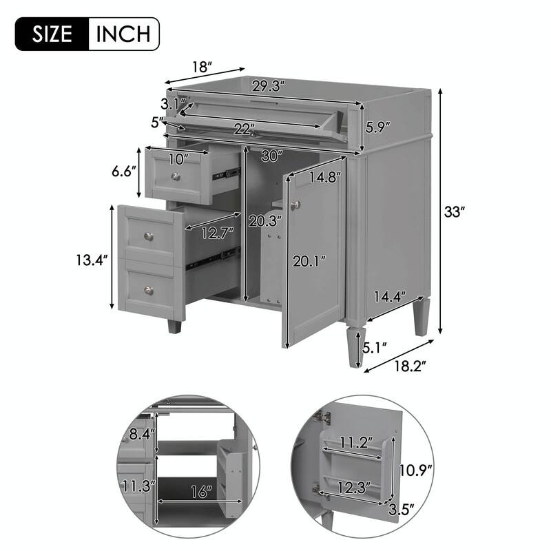 30'' Modern Bathroom Vanity with Top Sink, 2 Drawers and Tip-out Drawer