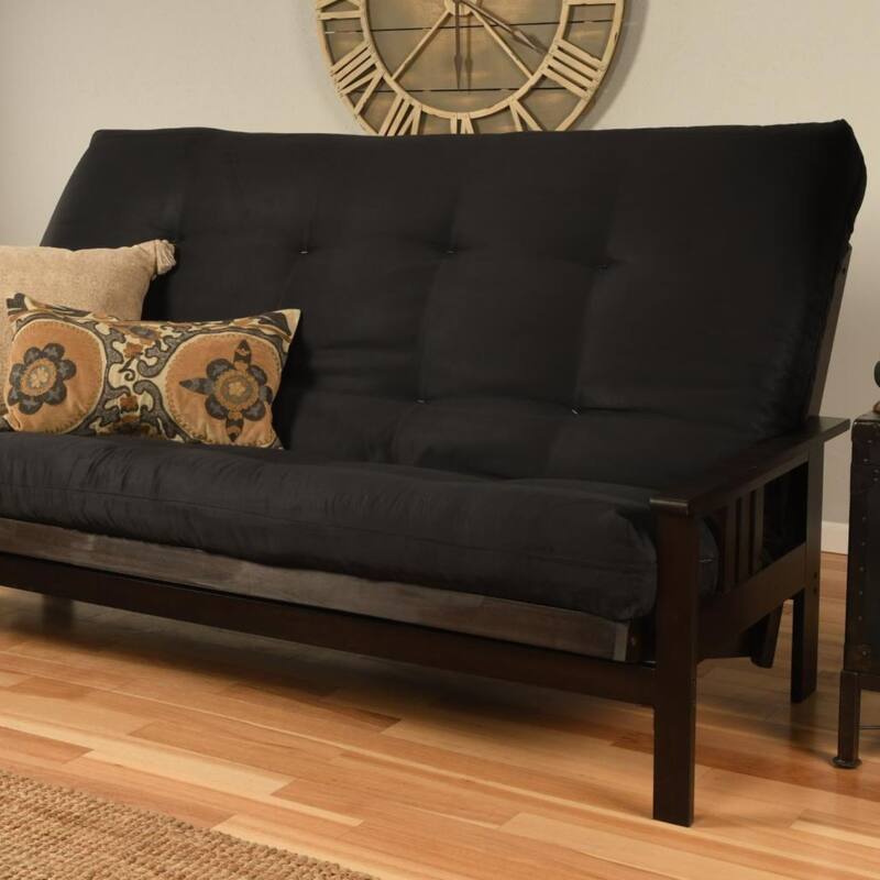 85 in. Espresso/Suede Gray Polyester Upholstered Queen Size Futon Set with Mattress