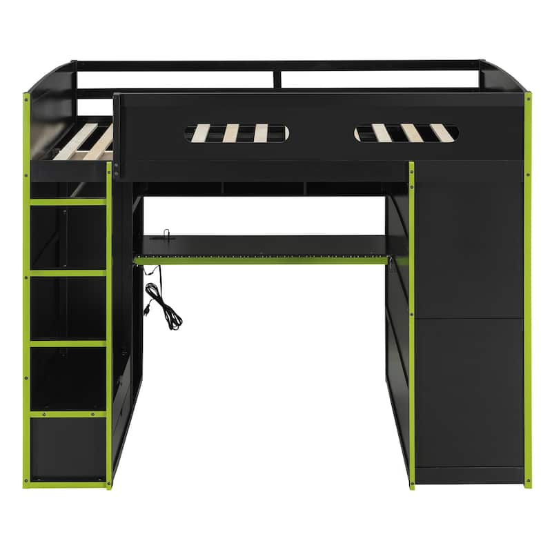 Ultimate Gamer’s Loft Bed with Desk, Storage, and RGB LED Lights by Harper&Bright Designs