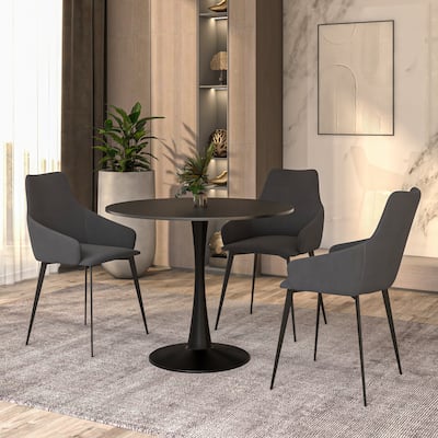Bristol 32" Mid Century Modern Round Dining Table, MDF Wood Top & Glossy Iron Pedestal Base for Kitchen & Dining Room