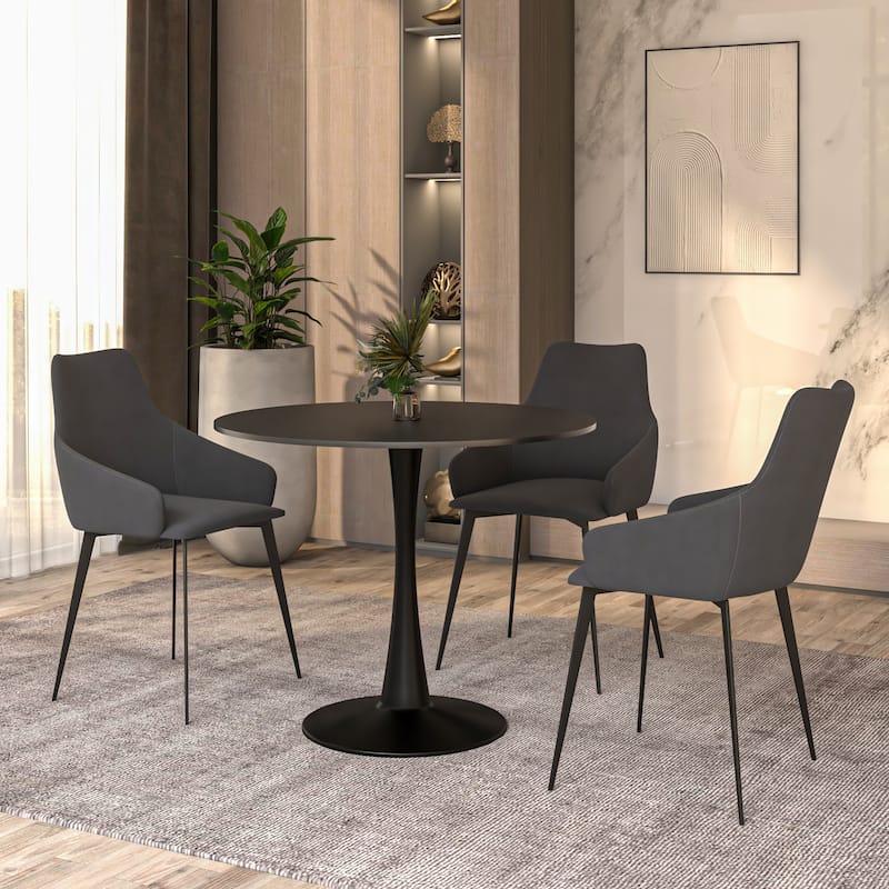 Bristol 35 Inch Mid Century Modern Round Dining Table, Wood Top & Glossy Iron Pedestal Base for Kitchen & Dining Room