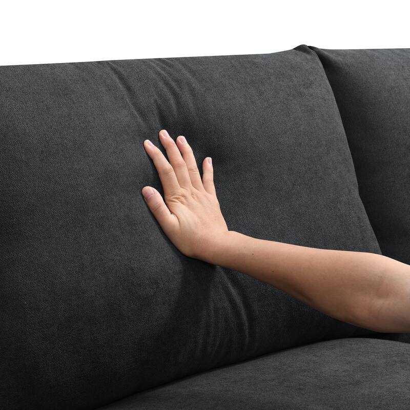 4-Seat Polyester L-Shaped Sectional Sofa with Convertible Ottoman