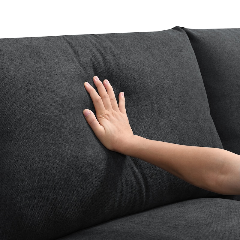 Black 100.4'' Polyester L-Shaped 4-Seat Sectional Sofa Couch with Convertible Ottoman and 2 Decorative Pillows