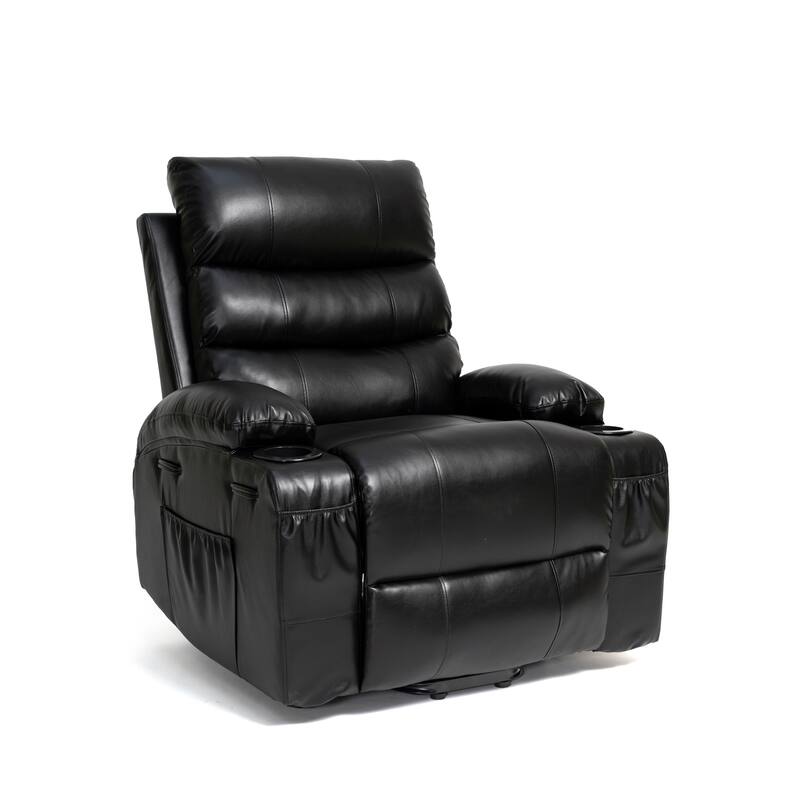 PU Leather Power Lift Recliner, Electric Recliner with Heating & Massage, Massage Chair with Side Pockets & Cup Holders