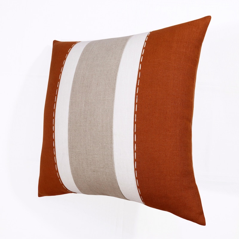 Sevita Hand-Woven Striped Linen Throw Pillow, 20" x 20"
