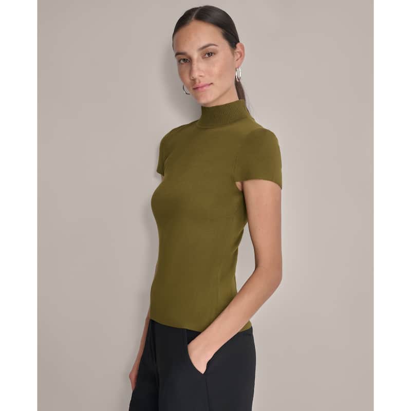 DKNY Cap Sleeve Mock Neck Knit Top