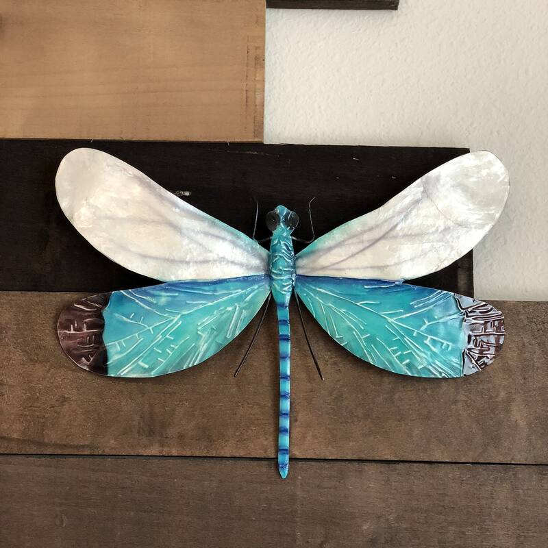 Dragonfly Wall Decor White And Aqua (m4015) - 1 x 12 x 9