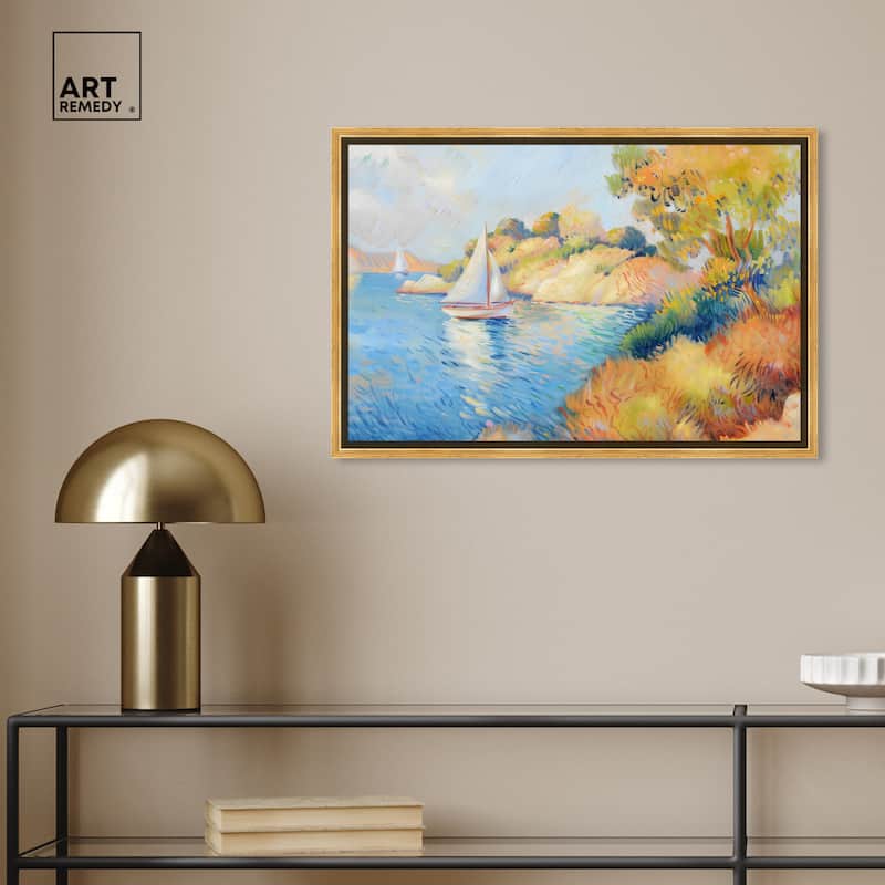 Art Remedy Sail Off In The Morning Framed Impressionism 1 Piece Canvas Wall Art /Monet And Van Gogh Inspired Art