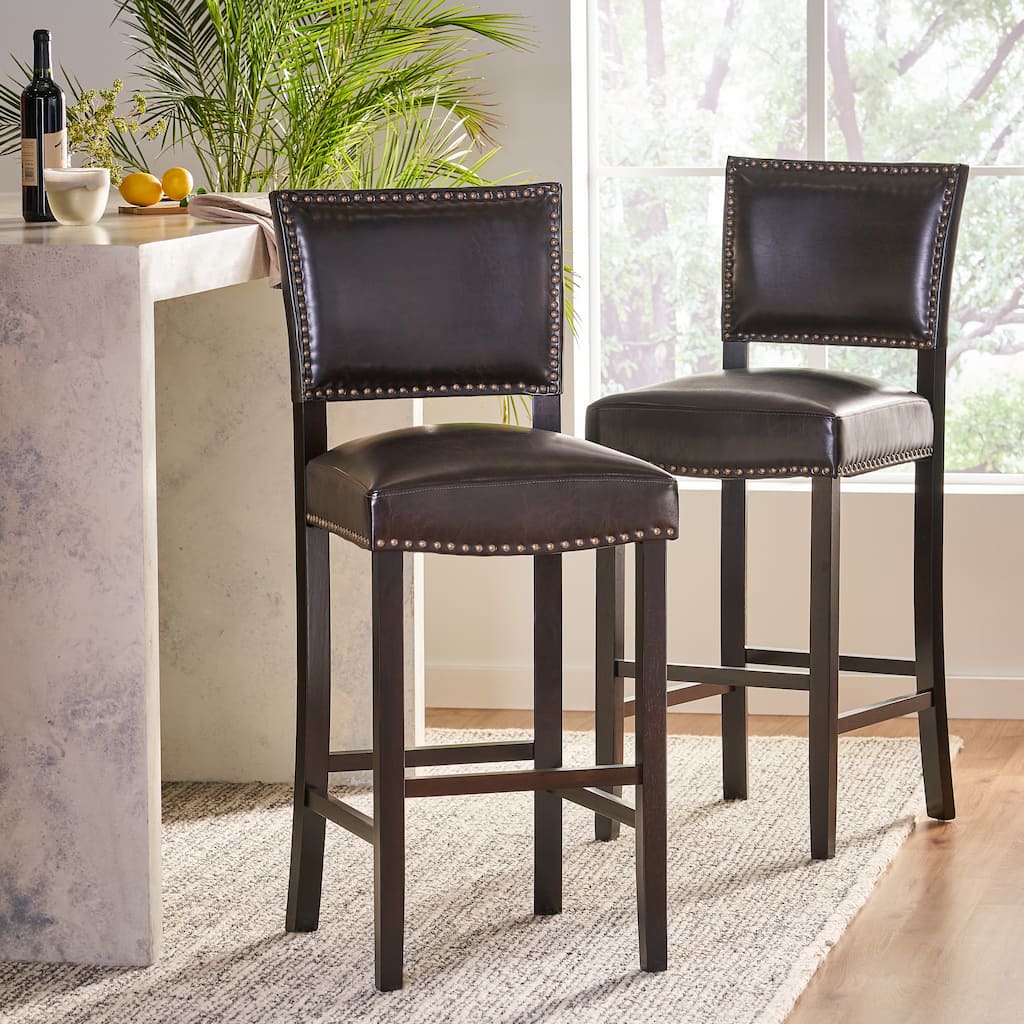 Mayfield Contemporary Bonded Leather Barstool (Set of 2) by Christopher Knight Home - 22.25" D x 18.50" W x 44.50" H