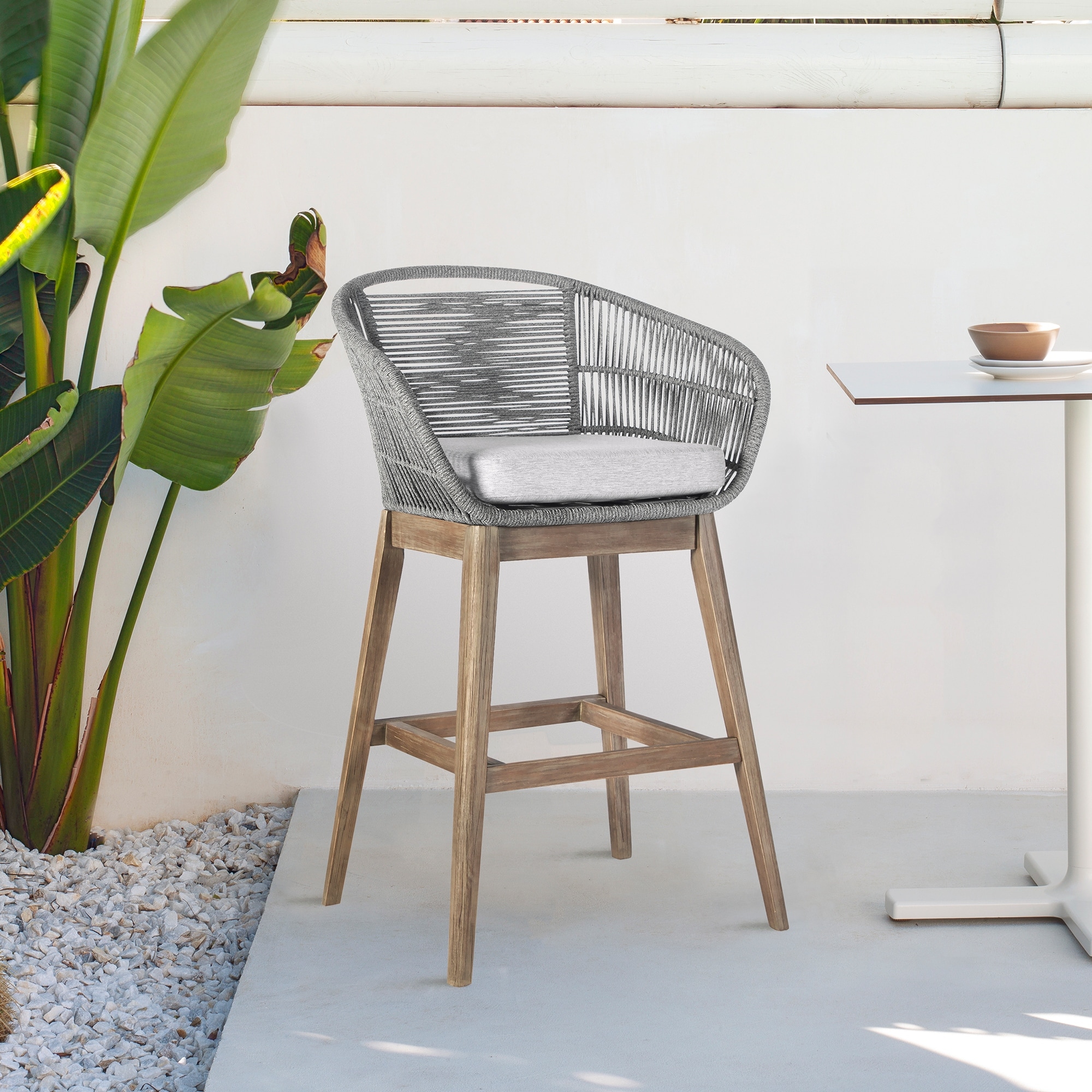Tutti Frutti Eucalyptus Wood and Gray Rope Indoor Outdoor Bar
