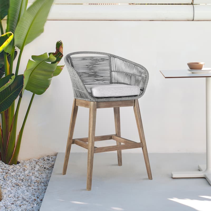 Tutti Frutti Solid Eucalyptus Wood and Rope Outdoor Patio Counter or Bar Height Barstool