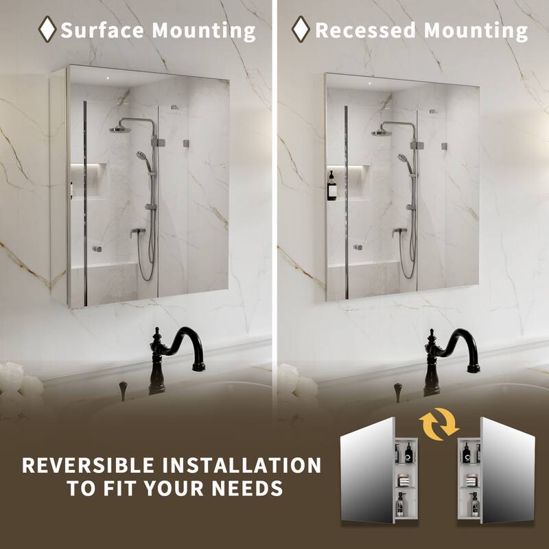 Modland Single Door Bathroom Medicine Cabinet with Mirror Adjustable Shelves,Recessed or Surface Mount