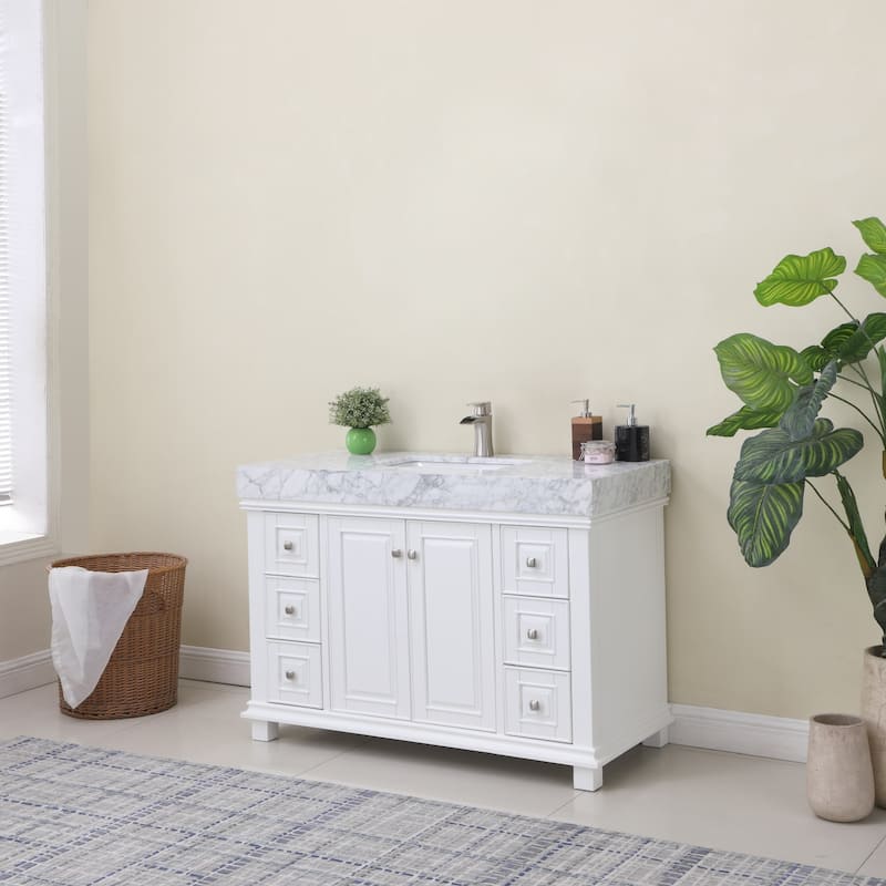 Altair Jardin Single Bathroom Vanity Set and Carrara White Countertop without Mirror