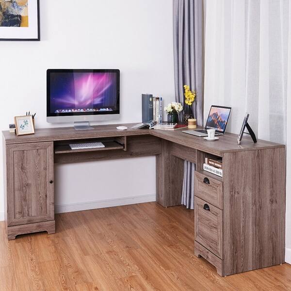 Shop Costway L Shaped Corner Computer Desk Writing Table Study