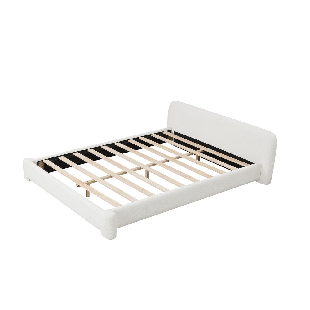 Full / Queen / King Cozy White Boucle Upholstered Bed with Birch Wood Frame