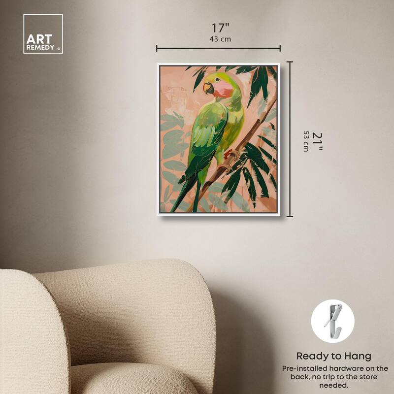 Coral and Green Parrot II Canvas by Art Remedy