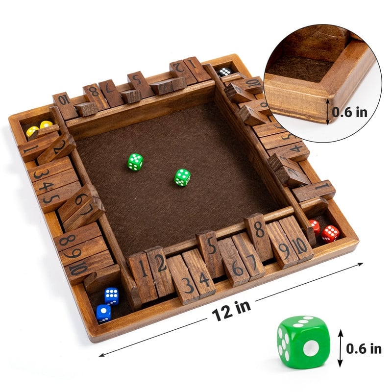 Shut The Box Dice Board Game (2-4 Players) for Kids & Adults