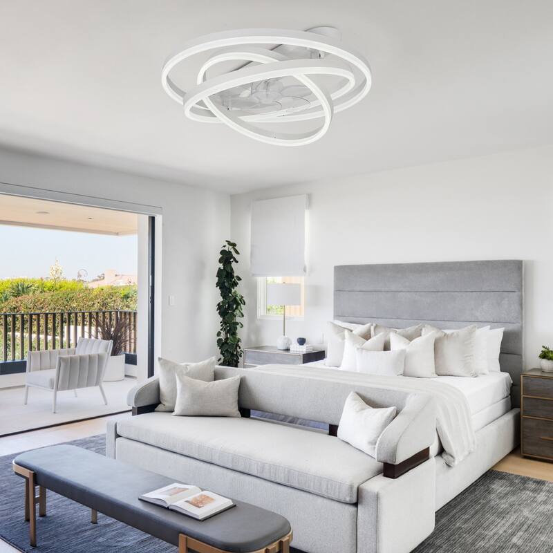 Cusp Barn Modern 24-In Modern DIY Shape Ceiling Fan with Lights, Low Profile Flush Mount DC Motor Dimmable LED Ceiling Light