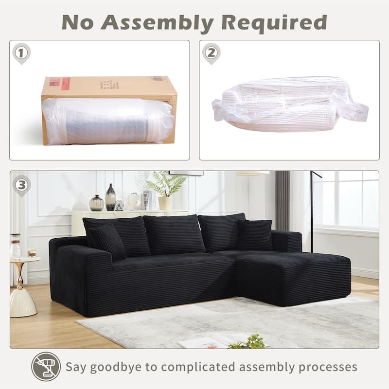 Modular Sectional Cloud Sofa with L-Shape Chaise, Oversized Corduroy Upholstered Boneless Sofa, Corner Sofa with Deep Seat