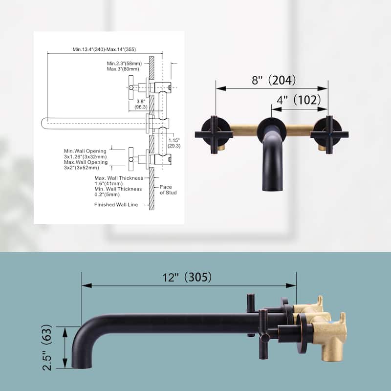 WOWOW Modern Cross-Style Dual-Handle Wall-Mounted Bathtub Faucet