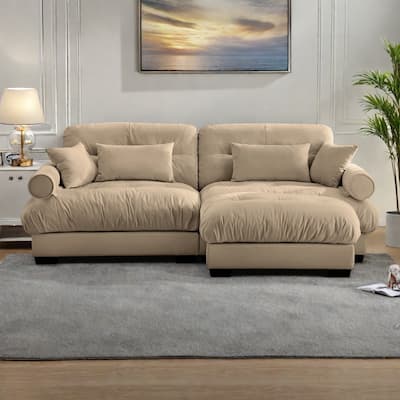 93.7" Oversized Velvet 2-Seater Sofa with Ottoman, Round Bolster Armrests, and Included Pillows
