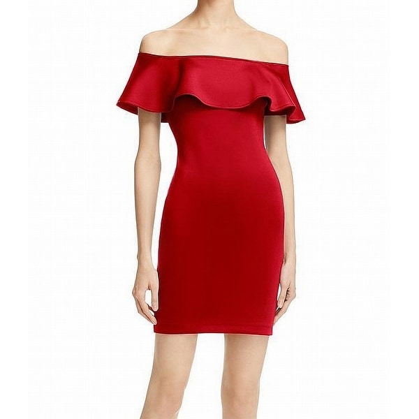 guess red off the shoulder dress