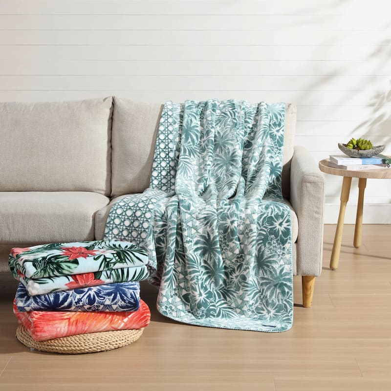 Tommy Bahama Printed Reversible Ultra Soft Plush Throw Blanket