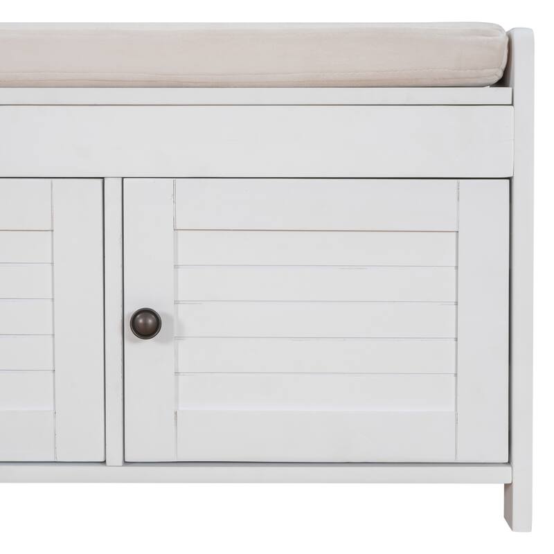3 Shutter-shaped Doors Storage Benches with Removable Cushion