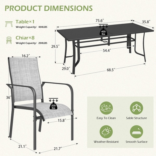 dimension image slide 13 of 33, Patio Dining Set, Outdoor Dining Table and Chairs Set with Textilene Chairs, Adjustable Umbrella Hole for Garden, Backyard